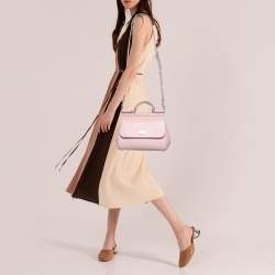 Pre Owned Dolce & Gabbana Pink Leather Medium Miss Sicily Top Handle Bag