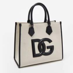 Pre Owned Dolce & Gabbana Off-White/Black Canvas And Leather DG Logo Shopper Tote