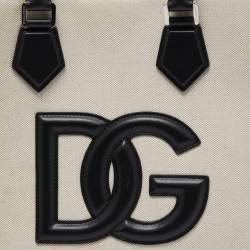 Pre Owned Dolce & Gabbana Off-White/Black Canvas And Leather DG Logo Shopper Tote