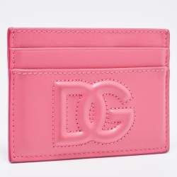 Pre Owned Dolce & Gabbana Pink Leather DG Logo Card Holder