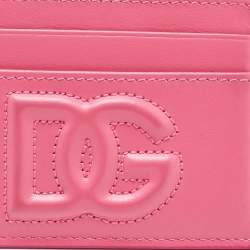 Pre Owned Dolce & Gabbana Pink Leather DG Logo Card Holder
