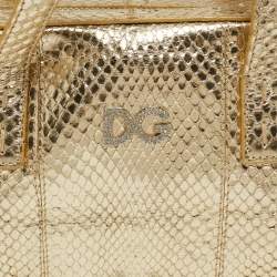 Pre Owned Dolce & Gabbana Gold Watersnake Leather Baguette Bag