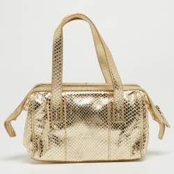 Pre Owned Dolce & Gabbana Gold Watersnake Leather Baguette Bag