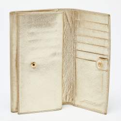 Pre Owned Dolce & Gabbana Gold Leather Continental Wallet