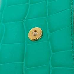 Pre Owned Dolce & Gabbana Green Croc Embossed Leather Mini Miss Sicily Top Handle Bag