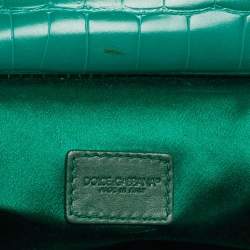Pre Owned Dolce & Gabbana Green Croc Embossed Leather Mini Miss Sicily Top Handle Bag