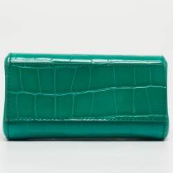 Pre Owned Dolce & Gabbana Green Croc Embossed Leather Mini Miss Sicily Top Handle Bag