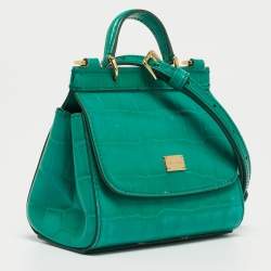 Pre Owned Dolce & Gabbana Green Croc Embossed Leather Mini Miss Sicily Top Handle Bag