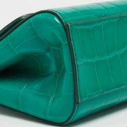 Pre Owned Dolce & Gabbana Green Croc Embossed Leather Mini Miss Sicily Top Handle Bag