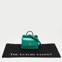 Pre Owned Dolce & Gabbana Green Croc Embossed Leather Mini Miss Sicily Top Handle Bag