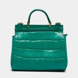 Pre Owned Dolce & Gabbana Green Croc Embossed Leather Mini Miss Sicily Top Handle Bag