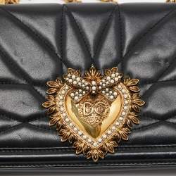 Pre Owned Dolce & Gabbana Black Leather Small Devotion Chain Shoulder Bag