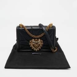 Pre Owned Dolce & Gabbana Black Leather Small Devotion Chain Shoulder Bag