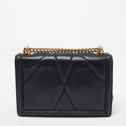 Pre Owned Dolce & Gabbana Black Leather Small Devotion Chain Shoulder Bag