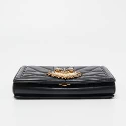 Pre Owned Dolce & Gabbana Black Leather Small Devotion Chain Shoulder Bag