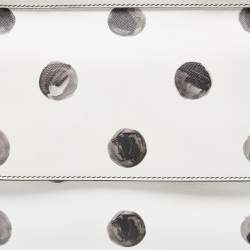 Pre Owned Dolce & Gabbana White/Black Polka Dot Leather Medium Miss Sicily Top Handle Bag