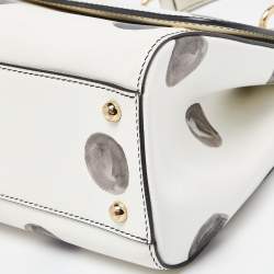 Pre Owned Dolce & Gabbana White/Black Polka Dot Leather Medium Miss Sicily Top Handle Bag