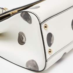 Pre Owned Dolce & Gabbana White/Black Polka Dot Leather Medium Miss Sicily Top Handle Bag