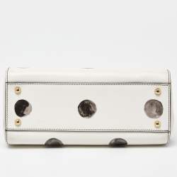 Pre Owned Dolce & Gabbana White/Black Polka Dot Leather Medium Miss Sicily Top Handle Bag