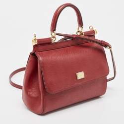 مملوكة مسبقًا Dolce & Gabbana Dark Red Leather Small Miss Sicily Top Handle Bag