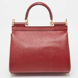 مملوكة مسبقًا Dolce & Gabbana Dark Red Leather Small Miss Sicily Top Handle Bag
