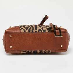 Pre Owned Dolce & Gabbana Beige/Brown Leopard Print Canvas and Leather Satchel