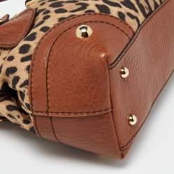Pre Owned Dolce & Gabbana Beige/Brown Leopard Print Canvas and Leather Satchel