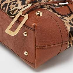 Pre Owned Dolce & Gabbana Beige/Brown Leopard Print Canvas and Leather Satchel
