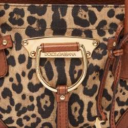 Pre Owned Dolce & Gabbana Beige/Brown Leopard Print Canvas and Leather Satchel
