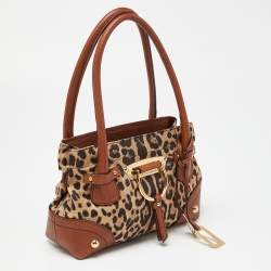 Pre Owned Dolce & Gabbana Beige/Brown Leopard Print Canvas and Leather Satchel