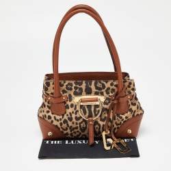 Pre Owned Dolce & Gabbana Beige/Brown Leopard Print Canvas and Leather Satchel