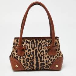 Pre Owned Dolce & Gabbana Beige/Brown Leopard Print Canvas and Leather Satchel