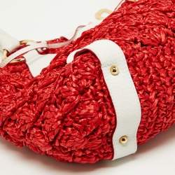 مملوكة مسبقًا Dolce & Gabbana Red/White Crochet Straw and Leather DG Charm Bag