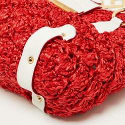 مملوكة مسبقًا Dolce & Gabbana Red/White Crochet Straw and Leather DG Charm Bag
