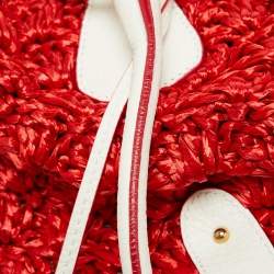 مملوكة مسبقًا Dolce & Gabbana Red/White Crochet Straw and Leather DG Charm Bag
