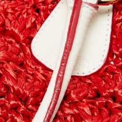 مملوكة مسبقًا Dolce & Gabbana Red/White Crochet Straw and Leather DG Charm Bag