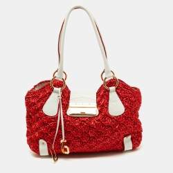 مملوكة مسبقًا Dolce & Gabbana Red/White Crochet Straw and Leather DG Charm Bag
