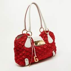 مملوكة مسبقًا Dolce & Gabbana Red/White Crochet Straw and Leather DG Charm Bag