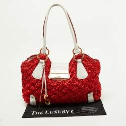 مملوكة مسبقًا Dolce & Gabbana Red/White Crochet Straw and Leather DG Charm Bag