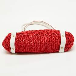 مملوكة مسبقًا Dolce & Gabbana Red/White Crochet Straw and Leather DG Charm Bag
