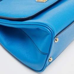 Pre Owned Dolce & Gabbana Blue Leather Medium Miss Sicily Top Handle Bag