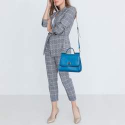 Pre Owned Dolce & Gabbana Blue Leather Medium Miss Sicily Top Handle Bag