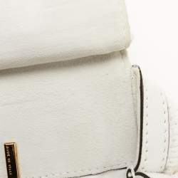 Pre Owned Dolce & Gabbana White Crochet and Leather Large Miss Sicily Top Handle Bag
