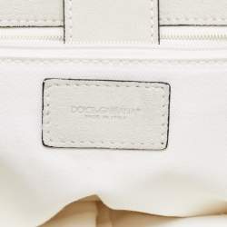 Pre Owned Dolce & Gabbana White Crochet and Leather Large Miss Sicily Top Handle Bag