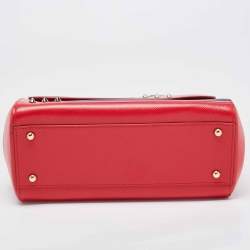 Pre Owned Dolce & Gabbana Red Leather Medium Miss Sicily Choose Love Top Handle Bag
