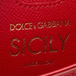 Pre Owned Dolce & Gabbana Red Leather Medium Miss Sicily Choose Love Top Handle Bag