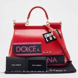 Pre Owned Dolce & Gabbana Red Leather Medium Miss Sicily Choose Love Top Handle Bag