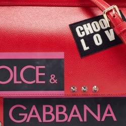 Pre Owned Dolce & Gabbana Red Leather Medium Miss Sicily Choose Love Top Handle Bag
