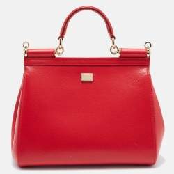 Pre Owned Dolce & Gabbana Red Leather Medium Miss Sicily Choose Love Top Handle Bag