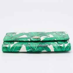 مملوكة مسبقًا Dolce & Gabbana Green/White Printed Leather Miss Sicily Von Wallet on Chain